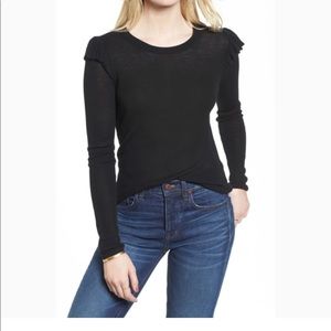 Madewell Black Ruffle Sleeve Lightweight Sweater